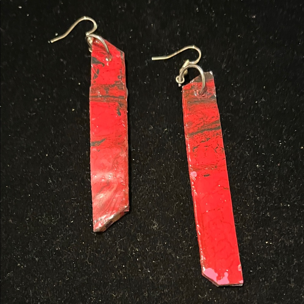 Red Hand Design Dangle Earrings